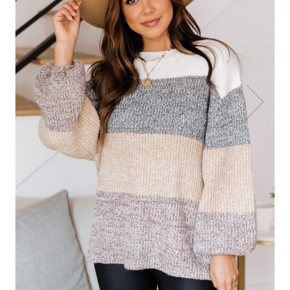 Pink Lily Color Block Sweater, New, Size Medium - image 1